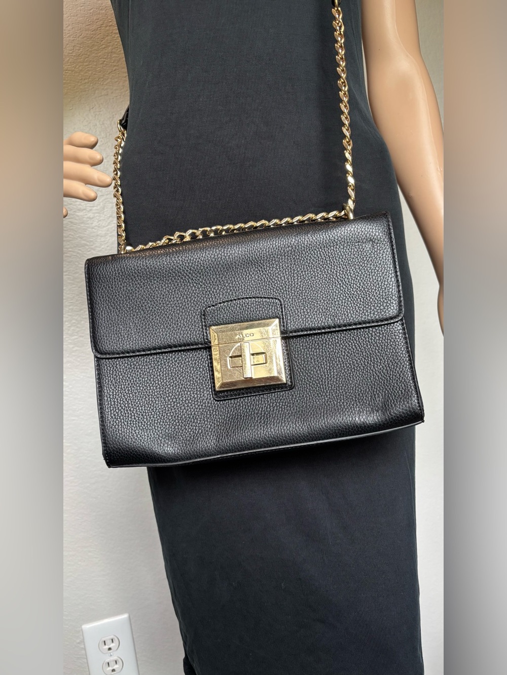 Aldo Black Crossbody Bag with Gold Hardware - Picture 2 of 13